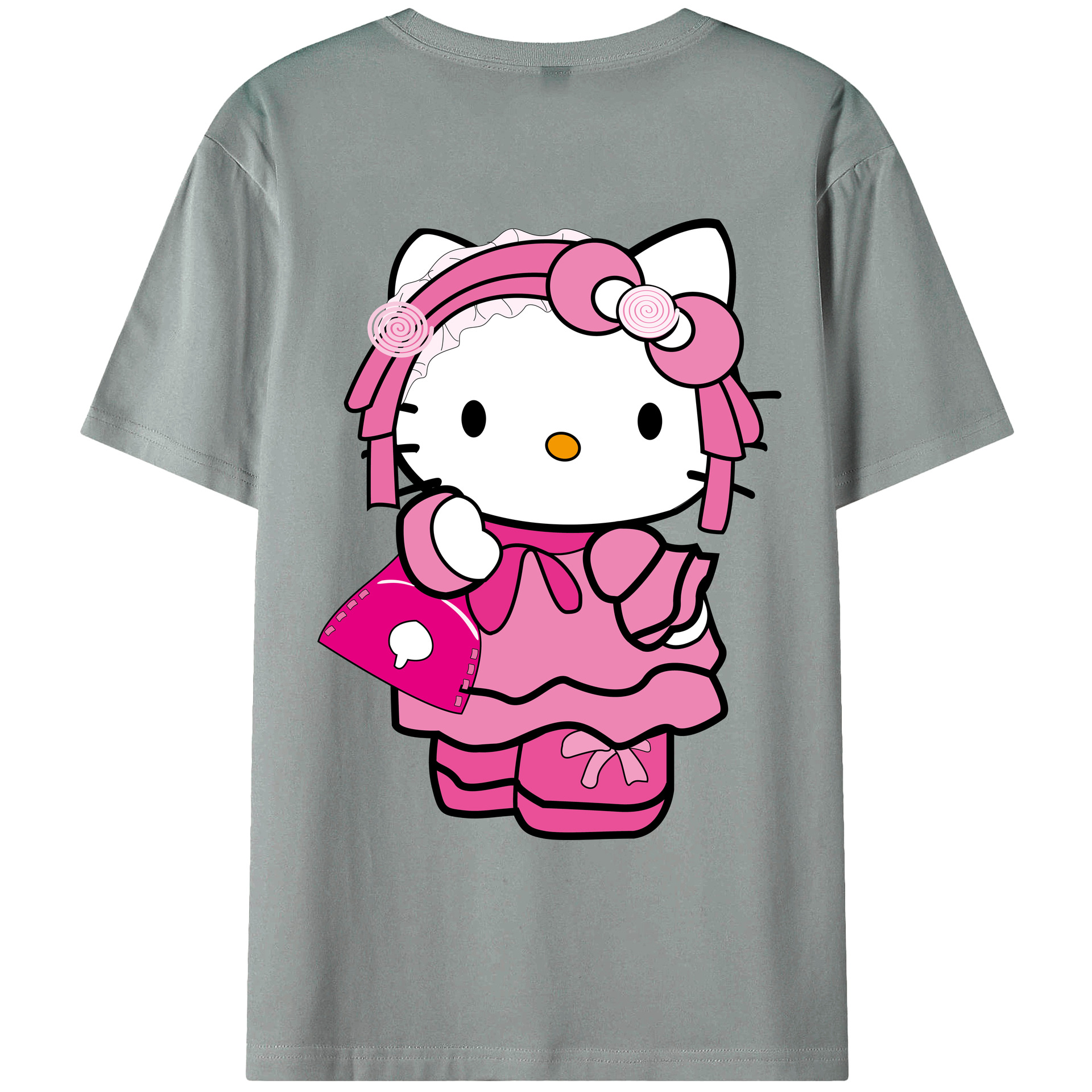（画像用） Hello Kitty ハローキティ 綿100％ メンズ半袖Tシャツ（バックプリント） 通気性